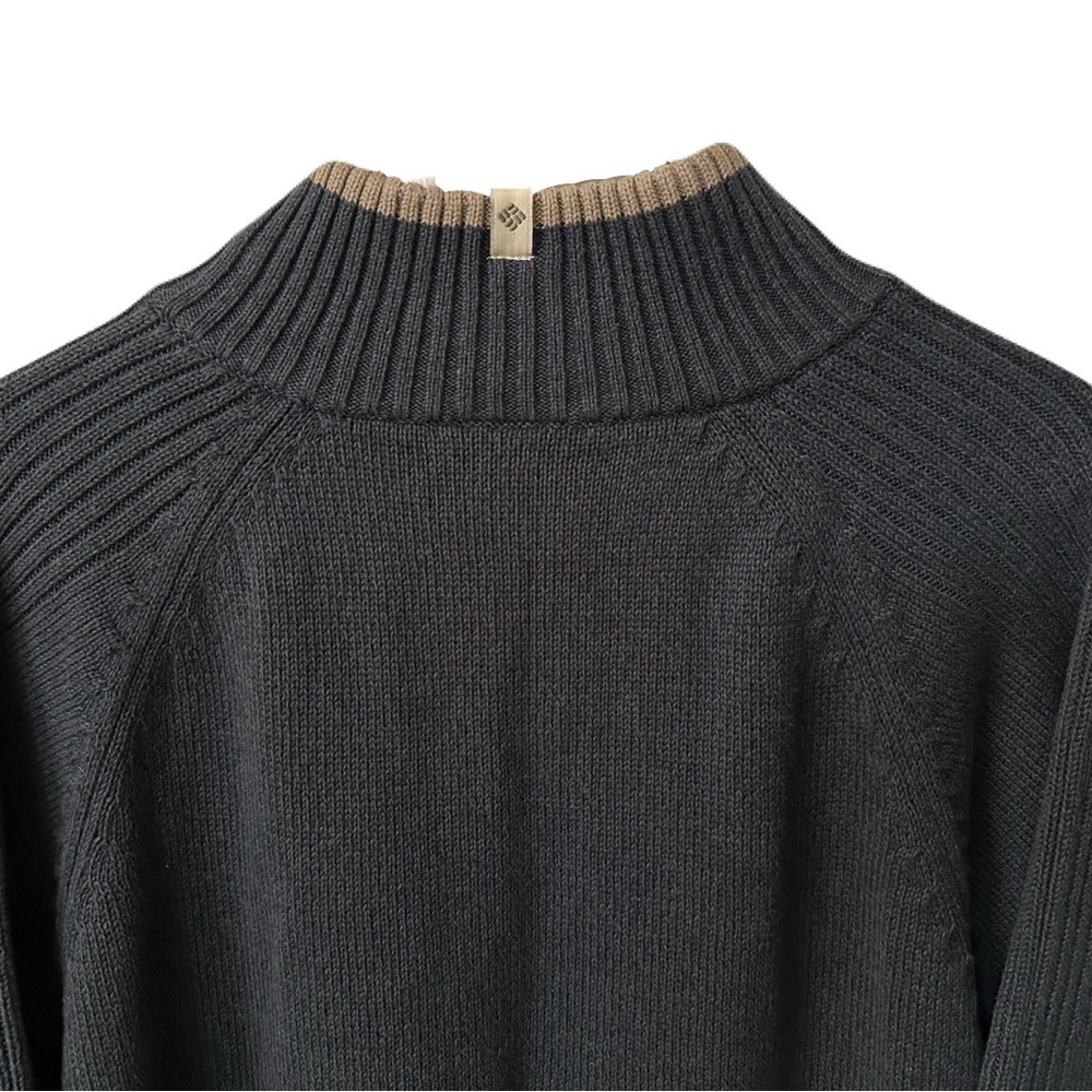 Columbia Mens Size XL Steel Blue & Tan Wide Stripe 1/4 Zip Mock Sweater EUC - Picture 5 of 7